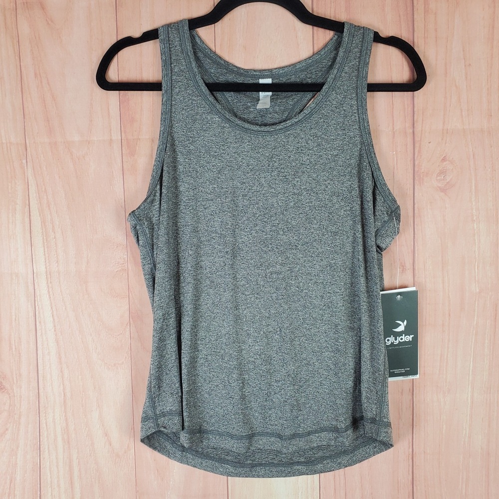 Glyder Simplicity Tank Top Womens Large Gray Stretch Scoop Neck Racerback Strap